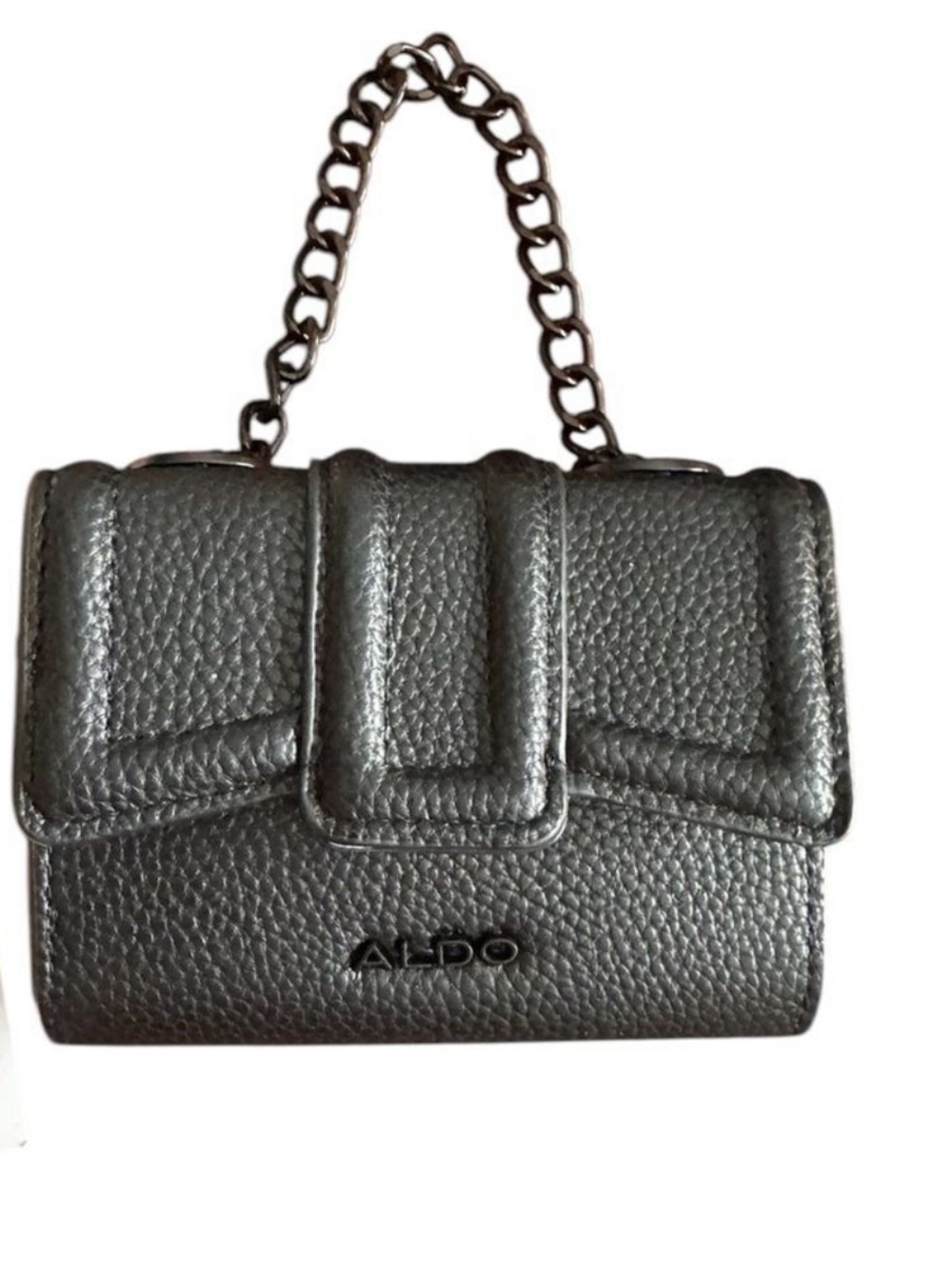 Aldo Black Pebbled Mini Chain Top-Handle Bag Wallet Wristlet